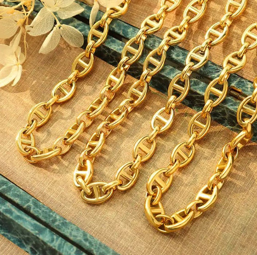Fashion bijoux stainless steel waterproof coffee bean chain link necklace bracelet  luxury 18k gold dubai jewelry set - LA pink moon