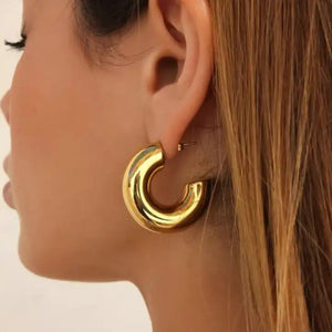 Simple CC earrings womens stainless steel jewelry hollow gold hoops statement chunky hoop earrings - LA pink moon