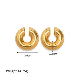 Ins trendy waterproof earring jewelry chunky gold hoops stainless steel jewelry earrings bold non pierced clip on earrings - LA pink moon