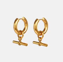 Load image into Gallery viewer, Fashion 18k gold earring simple design fine jewelry T bar pendent gold hoops earrings stainless steel earrings women - LA pink moon
