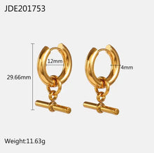 Load image into Gallery viewer, Fashion 18k gold earring simple design fine jewelry T bar pendent gold hoops earrings stainless steel earrings women - LA pink moon
