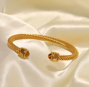 Gold bangle 18k gold plated bracelet twist wire open cuff bangle bracelet - LA pink moon