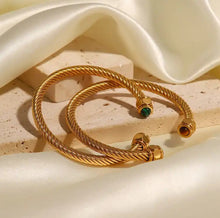 Load image into Gallery viewer, Gold bangle 18k gold plated bracelet twist wire open cuff bangle bracelet - LA pink moon
