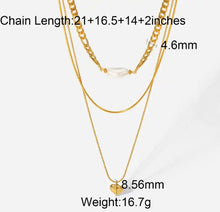 Load image into Gallery viewer, Designer stainless steel jewelry long freshwater pearl luxury multi layer 18k gold figaro snake chain jewelry layered necklace - LA pink moon
