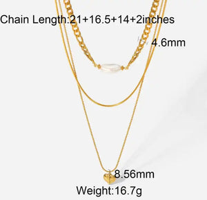 Designer stainless steel jewelry long freshwater pearl luxury multi layer 18k gold figaro snake chain jewelry layered necklace - LA pink moon
