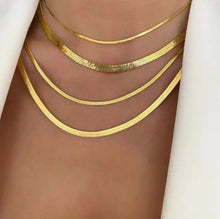 Load image into Gallery viewer, Custom waterproof jewelry non tarnish herringbone chain blade chain 18k gold plated stainless steel flat snake - LA pink moon
