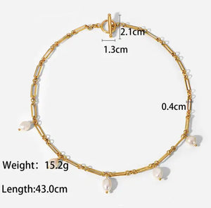 Women fashion stainless steel  chain 18k gold neck chains choker summer jewelry freshwater pearl pendent necklace - LA pink moon