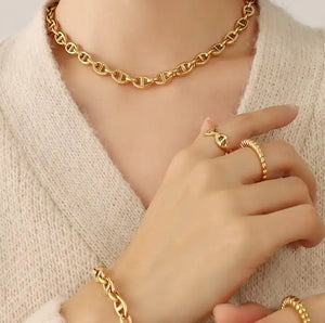Fashion bijoux stainless steel waterproof coffee bean chain link necklace bracelet  luxury 18k gold dubai jewelry set - LA pink moon