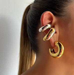 Ins trendy waterproof earring jewelry chunky gold hoops stainless steel jewelry earrings bold non pierced clip on earrings - LA pink moon